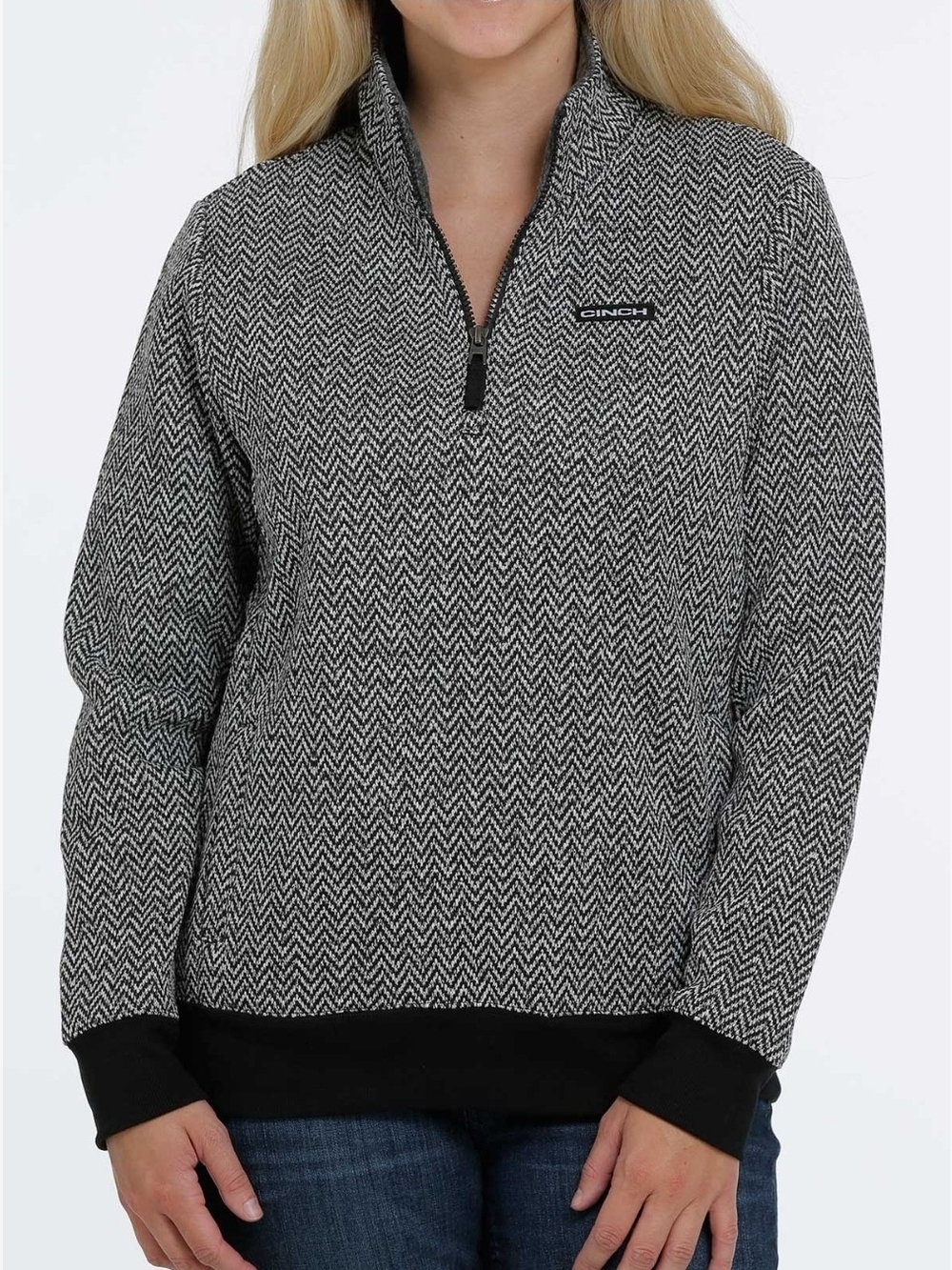 Cinch Black & White Herringbone Quarter-Zip Pullover